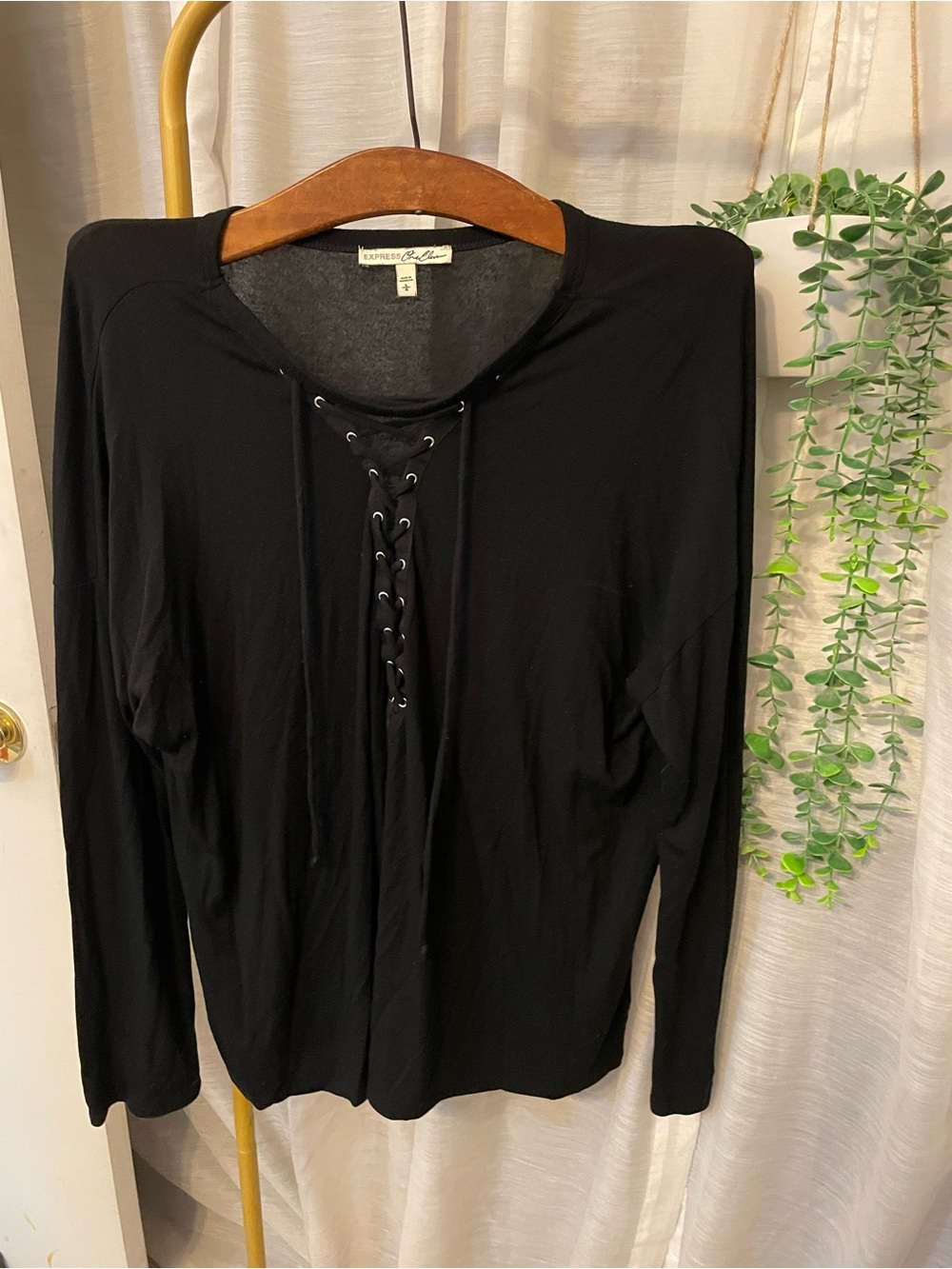 Express Black Lace-Up Long Sleeve Tee